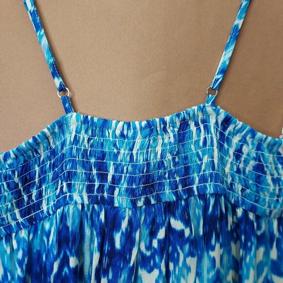 Band of Gypsies Sun Dress XS Sea Of Blue Spaghetti Strap Weave Smocked Back - Picture 4 of 10